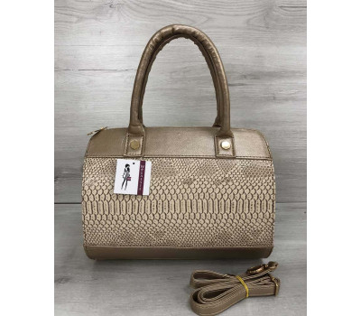 Жіноча сумка Маленький Саквояж золотого кольору зі вставкою бежева рептилія WeLassie
