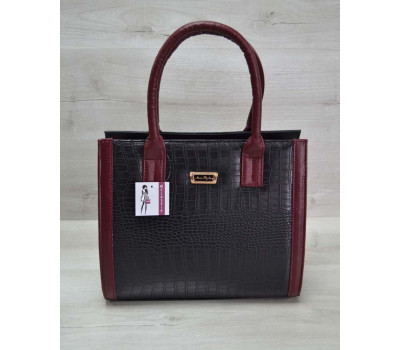Жіноча сумка Бочонок чорний крокодил з бордовим гладким WeLassie