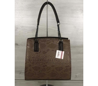 Каркасна жіноча сумка Адель коричневого кольору зі кавова рептилія WeLassie