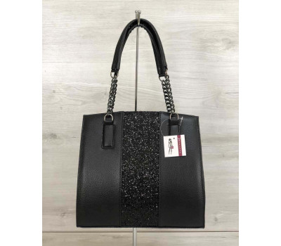 Каркасна жіноча сумка Адель чорного кольору зі вставкою чорний блиск WeLassie