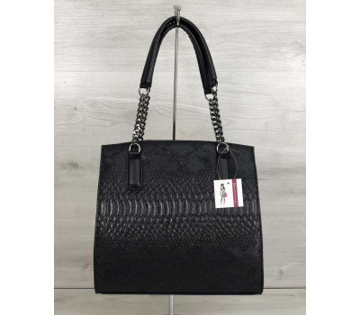 Каркасна жіноча сумка Адель чорного кольору зі вставкою чорна рептилія WeLassie