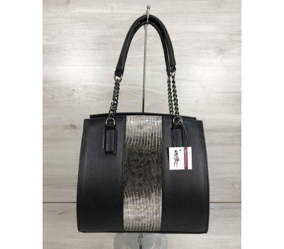 Каркасна жіноча сумка Адель чорного кольору зі вставкою сірий лак WeLassie