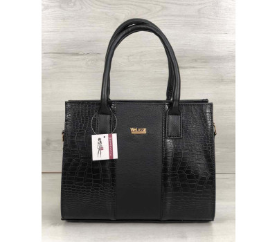 Каркасна жіноча сумка Селін чорного кольору зі вставками чорний крокодил WeLassie