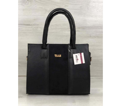 Каркасна жіноча сумка Селін чорного кольору зі вставкою чорний замш WeLassie