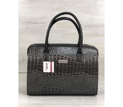 Каркасна жіноча сумка Саквояж сірий лаковий крокодил WeLassie