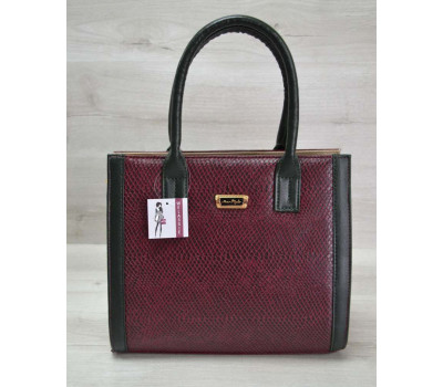 Жіноча сумка Бочонок бордова змія з зеленим гладким WeLassie