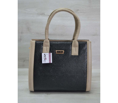 Жіноча сумка Бочонок бежева з зеленою змією WeLassie