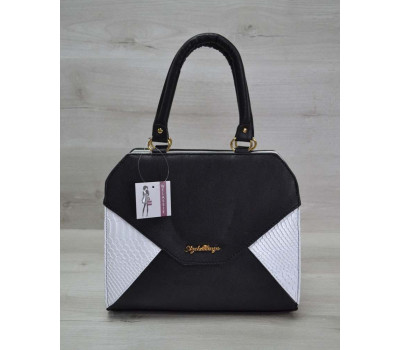 Жіноча сумка Конверт чорна з білою рептилією WeLassie