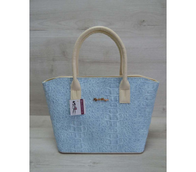 Класична жіноча сумка «Дві змійки» бежева, блакитний крокодил WeLassie