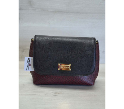 Маленький універсальний жіночий клатч бордова змія з гладким чорним WeLassie