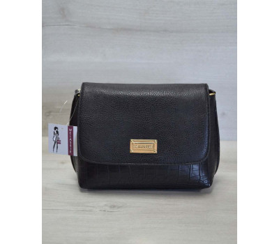 Маленький універсальний жіночий клатч чорний крокодил з гладким чорним WeLassie