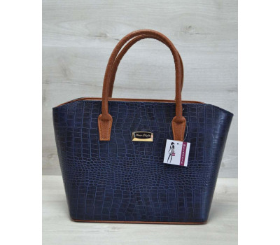 Класична жіноча сумка «Дві змійки» синій крокодил, ручки руді WeLassie