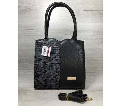 Класична жіноча сумка Трикутник чорного кольору з сірою змією WeLassie