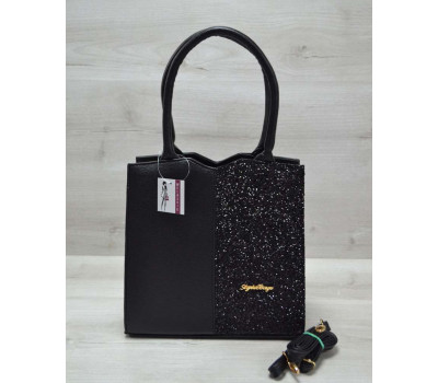 Класична жіноча сумка Трикутник чорного кольору з чорними блискітками WeLassie
