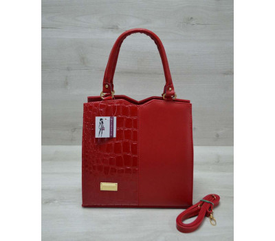 Класична жіноча сумка Трикутник червоного кольору з червоним крокодилом WeLassie