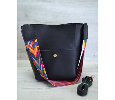 Жіноча сумка з еко-шкіри яскравий ремінь чорного кольору WeLassie