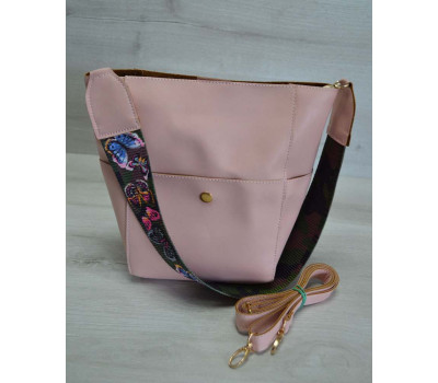 Жіноча сумка з еко-шкіри яскравий ремінь пудрового кольору WeLassie