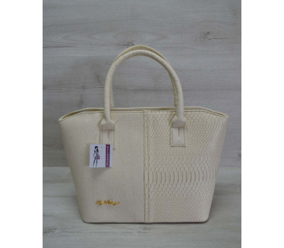 Класична жіноча сумка «Дві змійки» бежева рептилія WeLassie