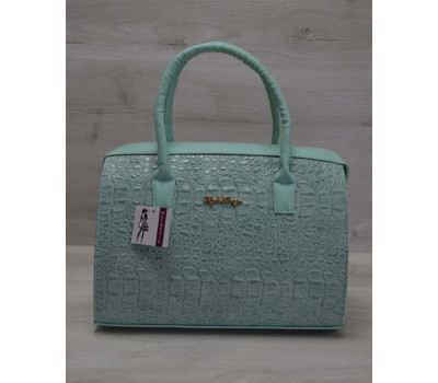 Каркасна жіноча сумка Саквояж ментоловий крокодил з ментоловими ручками WeLassie