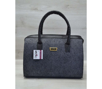 Каркасна жіноча сумка Саквояж сіра змія з чорними ручками WeLassie