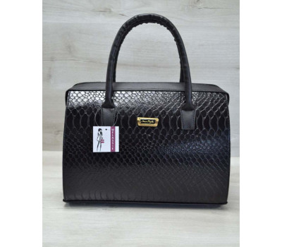 Каркасна жіноча сумка Саквояж чорна кобра WeLassie