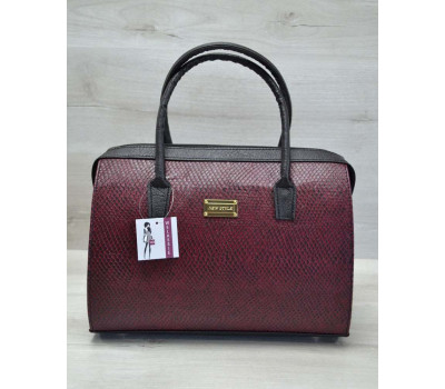 Каркасна жіноча сумка Саквояж бордова змія з чорними ручками WeLassie