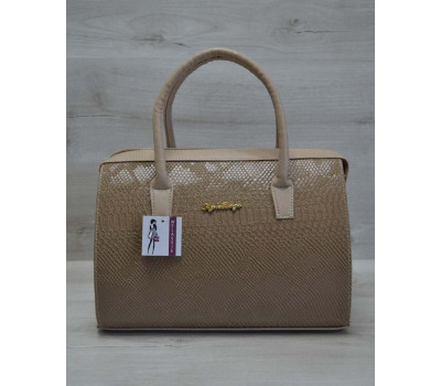 Каркасна жіноча сумка Саквояж кавова рептилія з кавовими ручками WeLassie