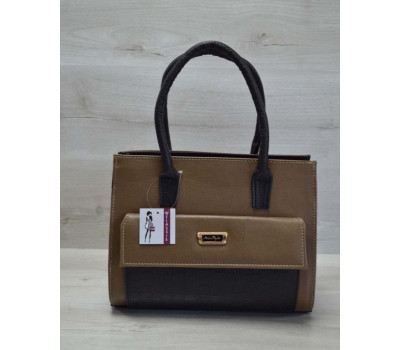 Каркасна жіноча сумка з накладною кишенею кавового кольору з чорним крокодилом WeLassie