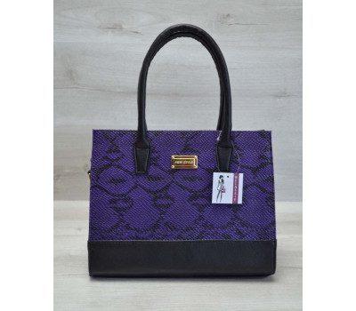 Каркасна жіноча сумка Селін бузкова змія з гладким чорним WeLassie