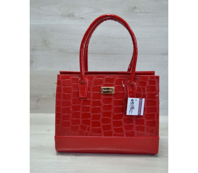 Каркасна жіноча сумка Селін червоний лаковий крокодил WeLassie