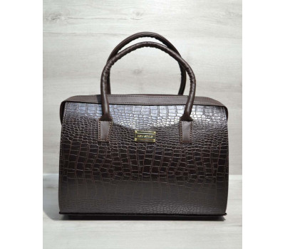 Каркасна жіноча сумка Саквояж коричневий крокодил WeLassie