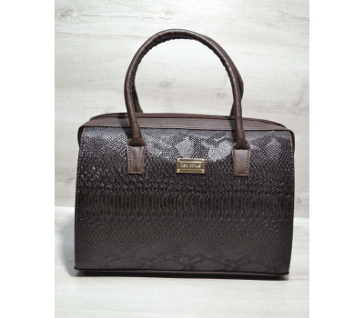 Каркасна жіноча сумка Саквояж коричнева рептилія WeLassie