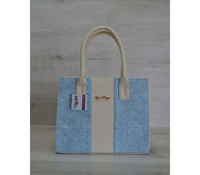 Каркасна сумка Селін бежевого кольору з вставкою крокодил блакитний WeLassie