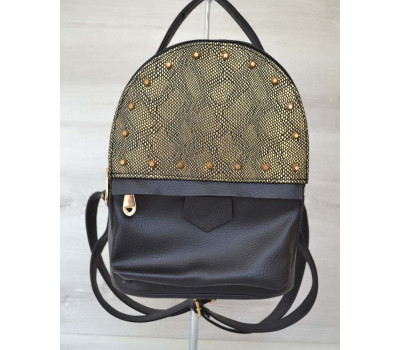 Рюкзак зверху шипи чорний із золотом WeLassie