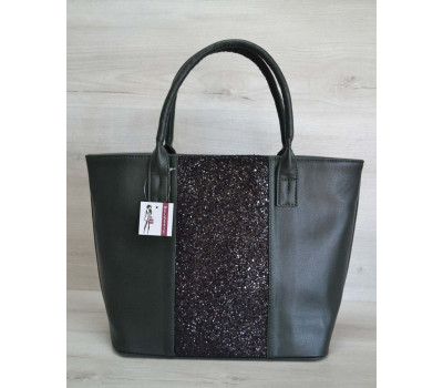 Сумка класична зі вставкою блискітки зеленого кольору WeLassie