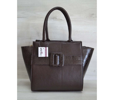 Бита пряжка «Ремінь коричневий крокодил з коричневим гладким WeLassie