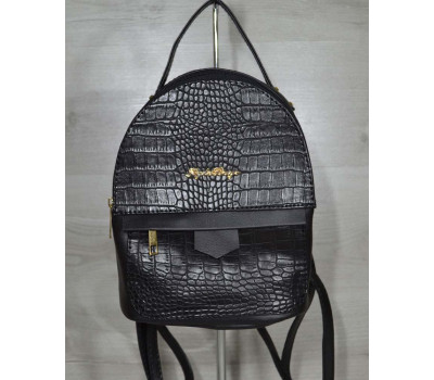 Рюкзак середнього розміру чорний з вставкою чорний крокодил WeLassie