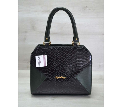 Жіноча сумка Конверт зелена з чорною коброю WeLassie