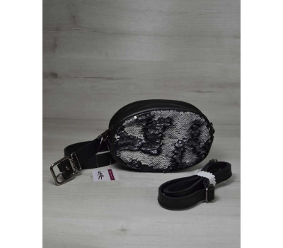 Жіноча сумка на пояс - клатч WeLassie чорного кольору Паєтки срібло-чорний WeLassie