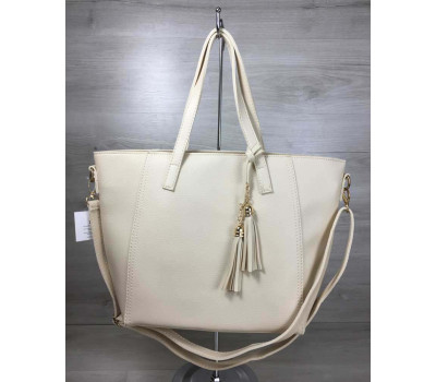 Сумка Пензлик з класичним ременем бежевого кольору WeLassie