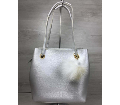 2в1 Молодіжна жіноча сумка Пушок срібного кольору WeLassie