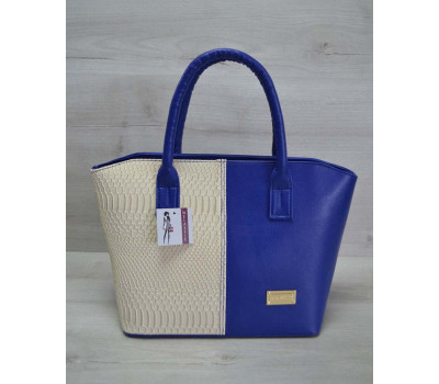 Класична жіноча сумка «Дві змійки» синя, бежева рептилія WeLassie