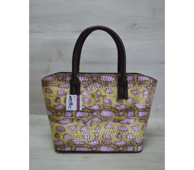 Класична жіноча сумка «Дві змійки» коричнева, жовта змія WeLassie