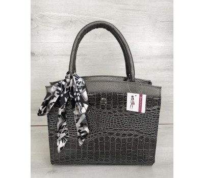 Класична жіноча сумка Бьянка кольору металік зі вставкою сірий лаковий крокодил WeLassie
