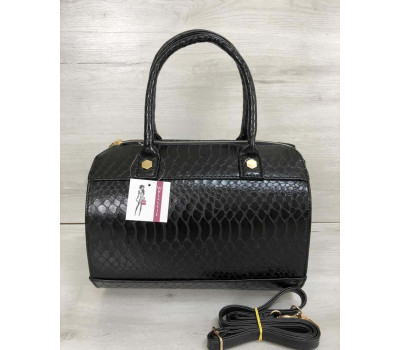 Жіноча сумка Маленький Саквояж чорного кольору зі вставкою чорний крокодил WeLassie