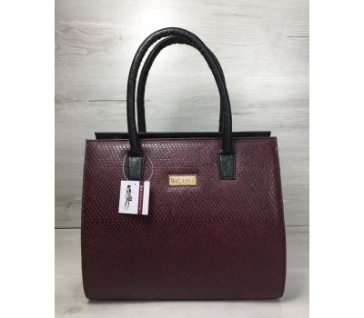 Женская сумка Бочонок черного цвета со вставкой бордовая змея WeLassie