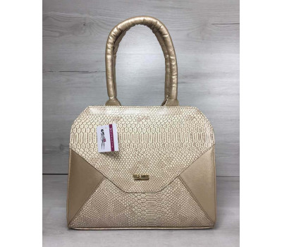 Жіноча сумка Конверт золотого кольору зі вставкою бежева рептилія WeLassie