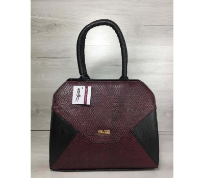 Жіноча сумка Конверт чорна з бордо змія WeLassie