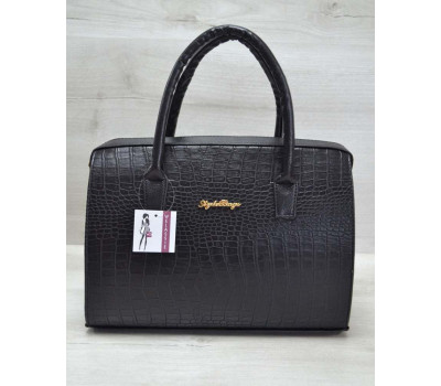 Каркасна жіноча сумка Саквояж чорний крокодил WeLassie