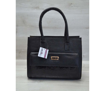 Каркасна жіноча сумка з накладною кишенею чорний лаковий WeLassie